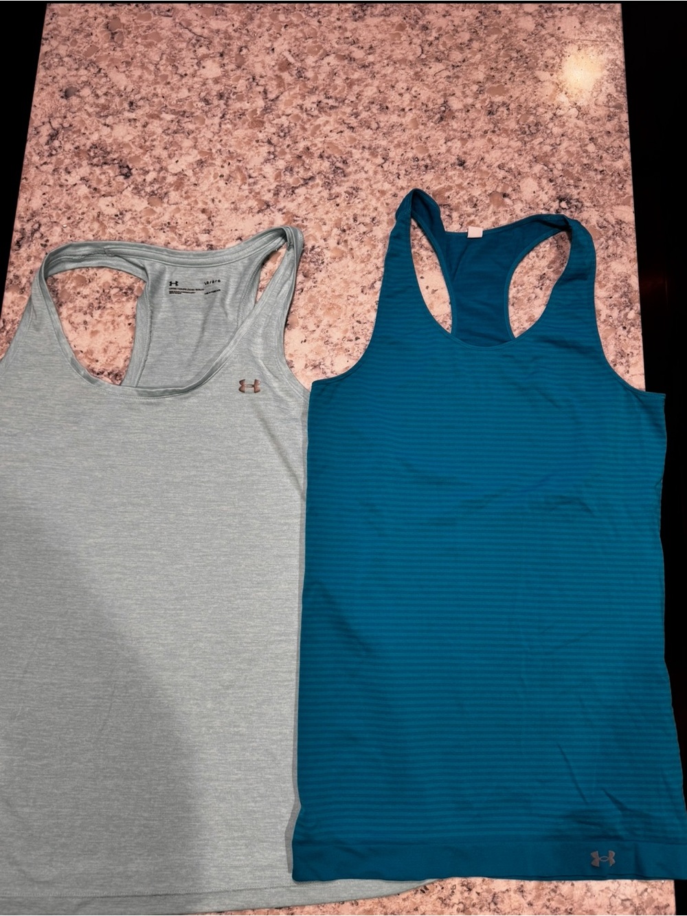 Two Under Armour Women’s Racerback Tank Tops - Kelly Green and Blue